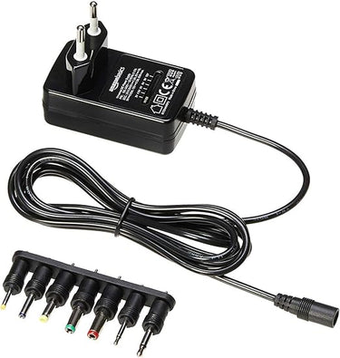 Amazon Basics Adaptador de Fuente de alimentación de CC, Universal, con 7 Conectores Intercambiables, 3-12 V, polaridad Reversible, Extra Grande, Negro
